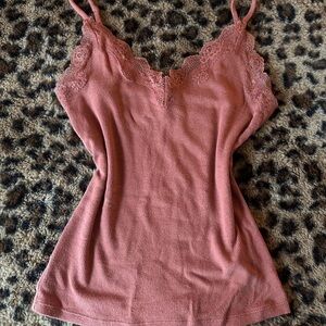 Lace Trimmed Pink Cami Top
